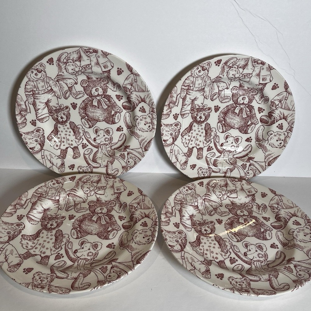 VTG 2000 Copeland and Garrett Porcelain Red  Bear 9.5" Plates 4 Spode England